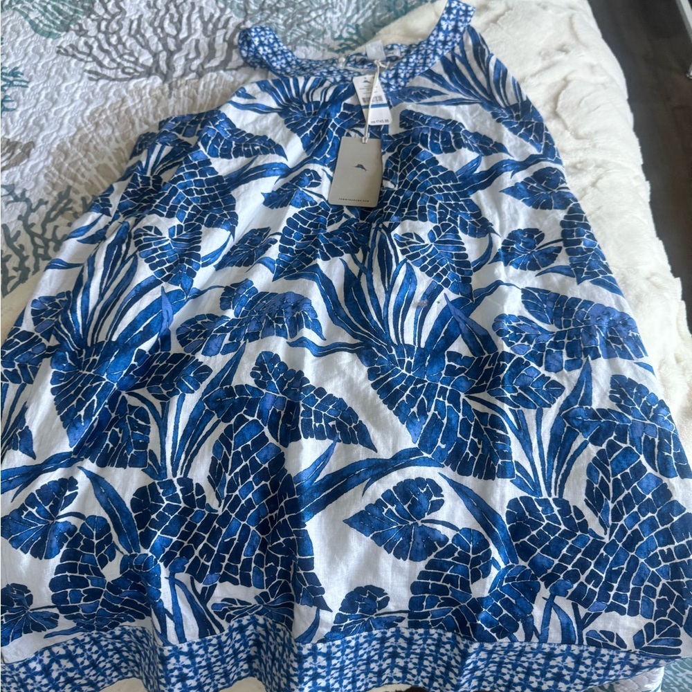 Tommy Bahama Blue and White Leaf Print Top
